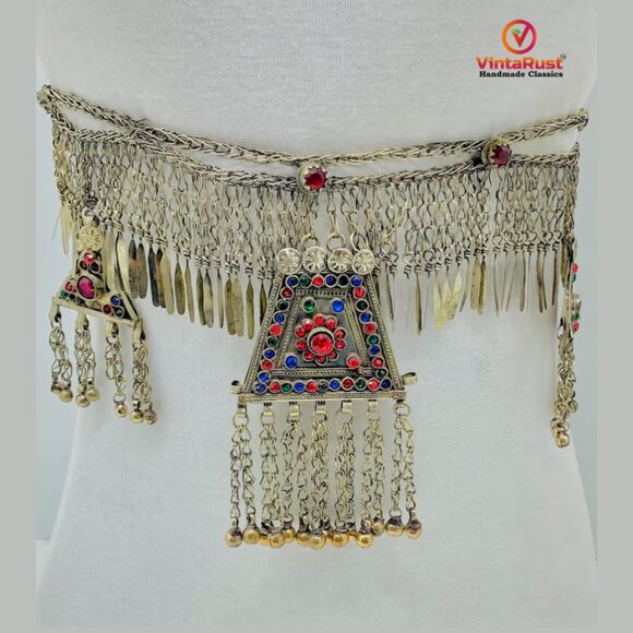 Silver Kuchi Belly Dance Belt with Dangling Pendants, Handmade main image 9